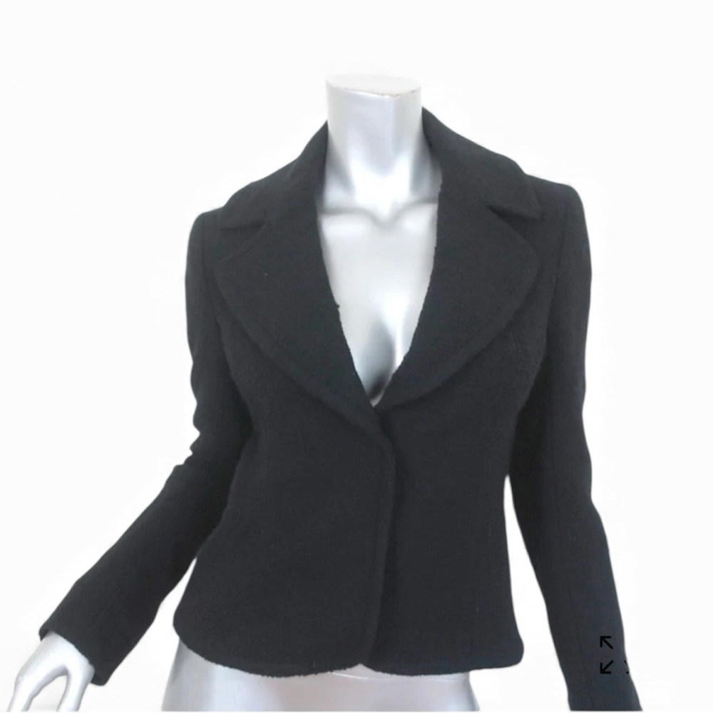 Theory Black Wool Cropped Boucle Tweed Tailored Blazer